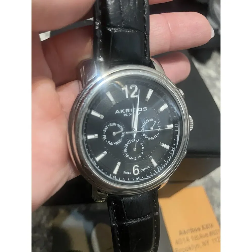 Akribos XXIV Men's‎ Black Leather Watch xxiv ak734